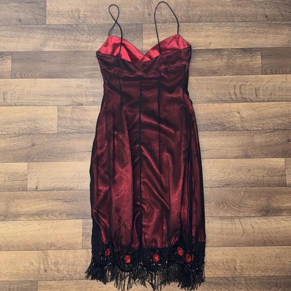 Betsey Johnson NO SIZE Vintage Evening Dress Floral Beading Silk Red Black Vixen - Picture 2 of 16